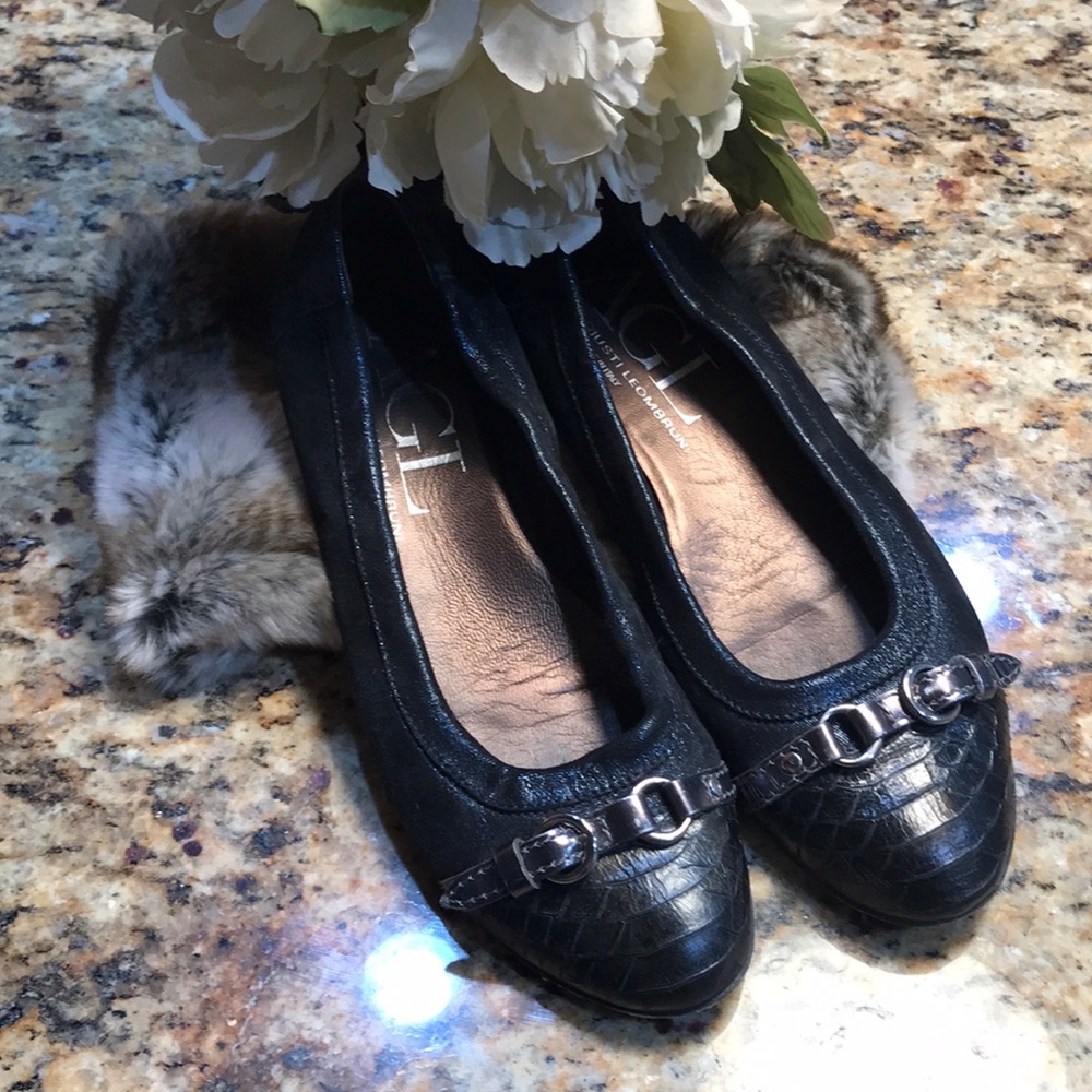 AGL ballet flats w black python iridescent blue